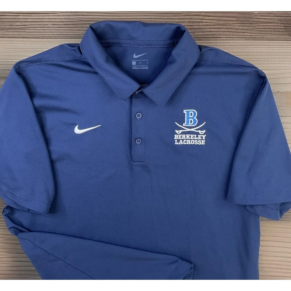Nike Polo Shirt Berkeley Lacrosse Embroidered Logo‎ Navy Short Sleeve Men Sz L
